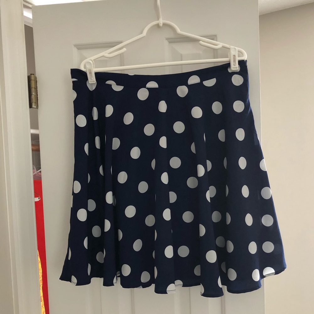 Navy and white polka dot skirt